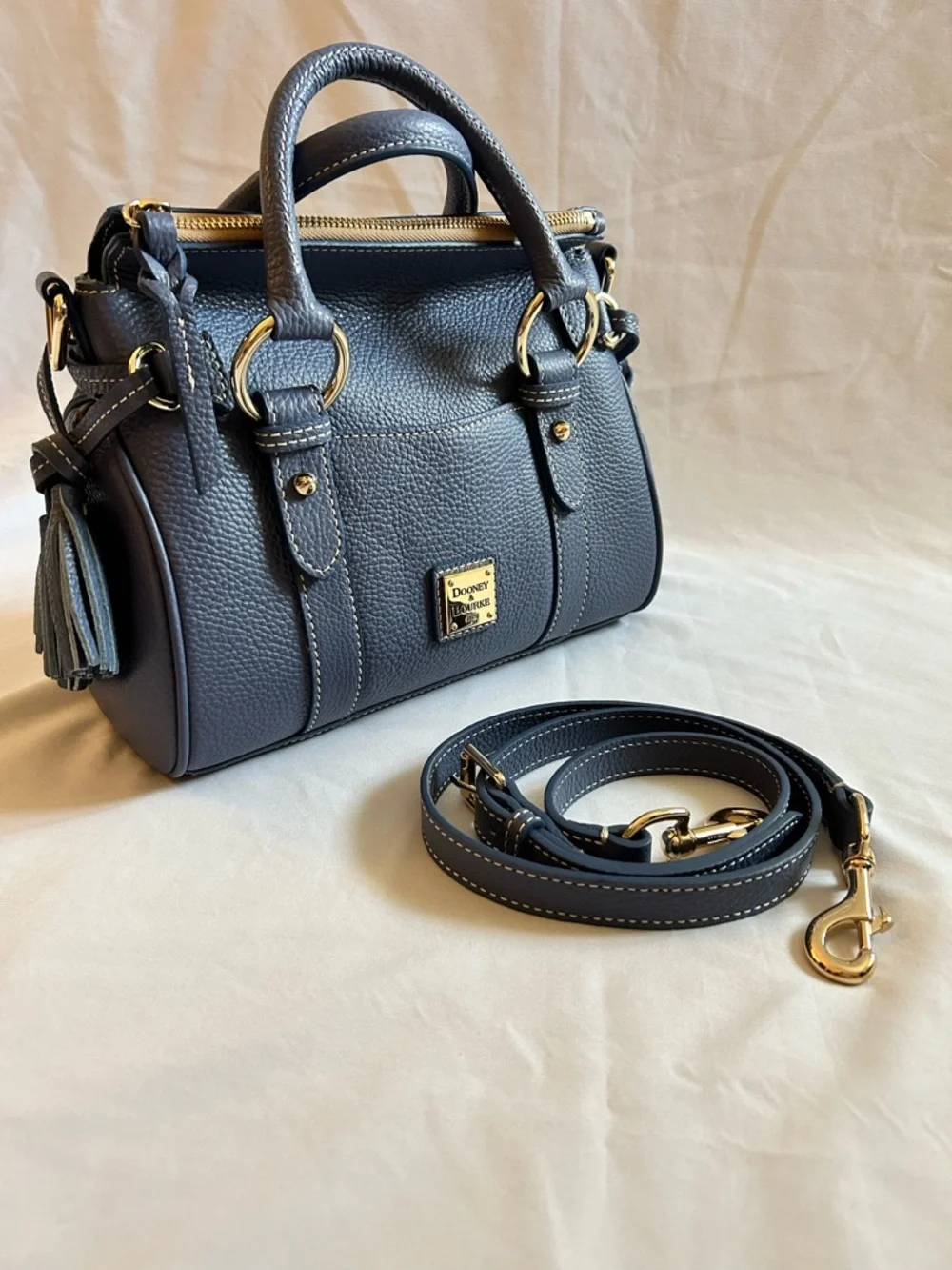 Dooney & Bourke Blue Pebble Leather Satchel - Picture 1 of 16